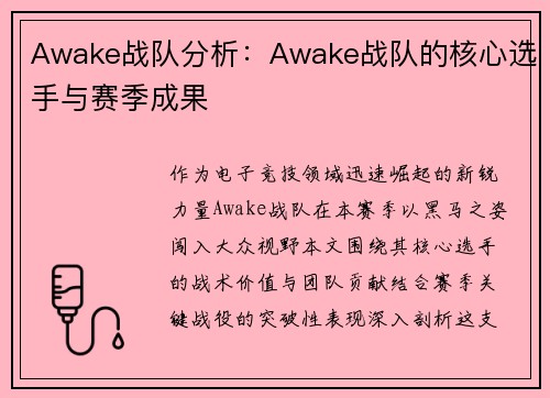 Awake战队分析：Awake战队的核心选手与赛季成果