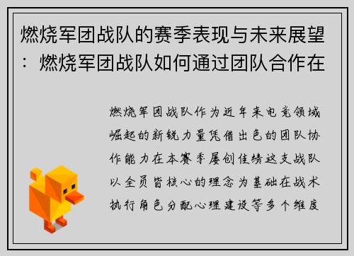 燃烧军团战队的赛季表现与未来展望：燃烧军团战队如何通过团队合作在赛季中取得成功