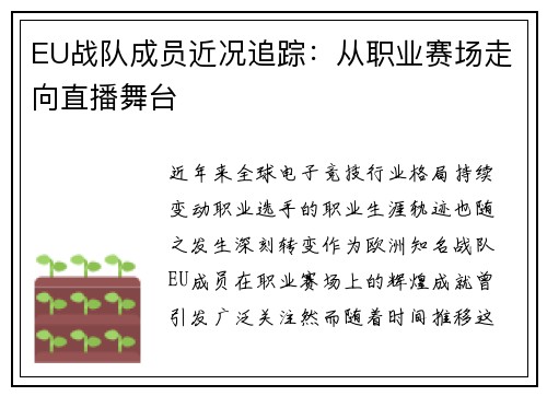 EU战队成员近况追踪：从职业赛场走向直播舞台